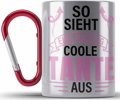 Produktbild von Trendation - Tante Geschenk Edelstahl Tasse Karabiner Lustig So Sieht Eine Richtig Coole Tante Aus Geschenkidee Spruch (Rot)