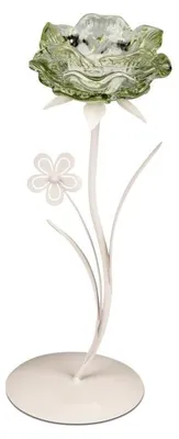 Produktbild von Tischlicht Teelichthalter mit Blüte, Metall und Glas, Grün, 28 cm