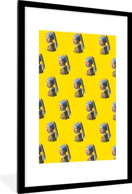 Produktbild von MuchoWow® MuchoWow® Gerahmtes Poster Mädchen mit dem Perlenohrring - Diagramm - Gelb 60x90 cm - Poster mit zchwarzem Bilderrahmen - Dekoration - Wandposter Wohnzimmer - Hochwertig