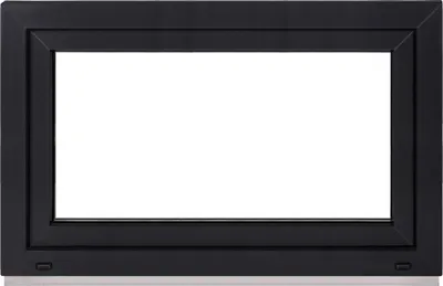 A black window frame with a white interior, presented on a white background.