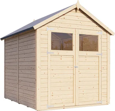 Produktbild von Gerätehaus Landshut 03 inkl. Fußboden, Naturbelassen - 14 mm Elementgartenhaus, Nutzfläche: 4,20 m², Satteldach
