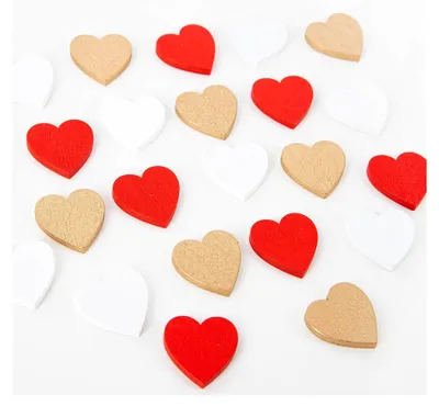 Produktbild von 24 Mini Holzherzen in Rot, Gold und Weiß, Hochzeits- und Weihnachtsdeko, Streudeko zum Basteln, kleine Holzherzen 2,5 cm