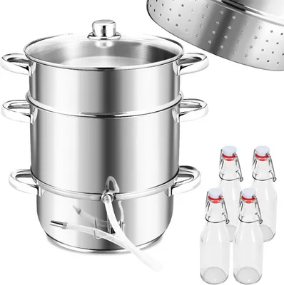 Produktbild von Jopassy parní odšťavňovač z nerezové oceli odšťavňovač na ovoce odšťavňovač na ovoce indukceparní odšťavňovač, 8 l, tlakový hrnec, nerezová ocel, vhodný pro všechny typy sporáků včetně indukce, Ø 26 cm, vhodný do myčky nádobí, indukční parní odšťavňovač