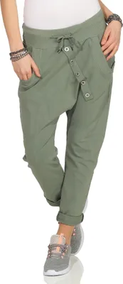 Produktbild von 295 Damen Hose Sweatpants Jogginghose Baumwolle Freizeithose Boyfriend Bagg Sporthose mit Gummibund Oliv