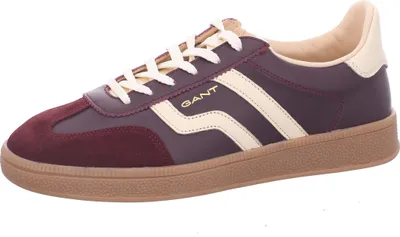 A single burgundy and cream colored Gant sneaker is shown against a white background.