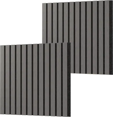 Obrázek produktu pro TRMLBE Akustické panely 2 kusy Nástěnné panely Samolepicí dřevěný vzhled 60x60 cm Nástěnné panely s dýhou Akustický panel Dřevěné panely Lamelové panely, černá barva