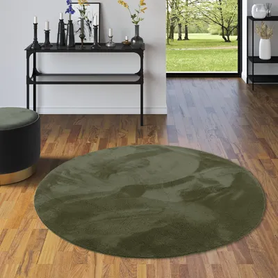 Produktbild von Luxus Super Soft Fellteppich Pearl Tannengrün Rund, Größe:120 cm Rund