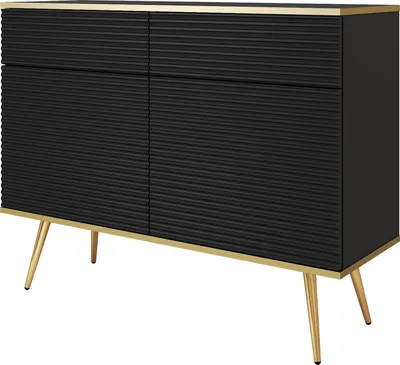 Produktbild von Glamouröses schwarzes Sideboard mit goldenen Beinen, 107 x 85 x 39