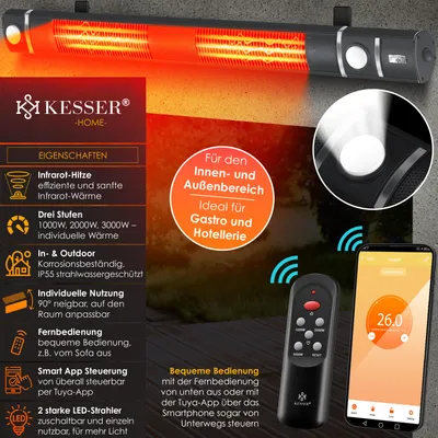 Immagine prodotto di KESSER® Riscaldatore radiante a infrarossi 3000W con WLAN, telecomando e illuminazione LED
