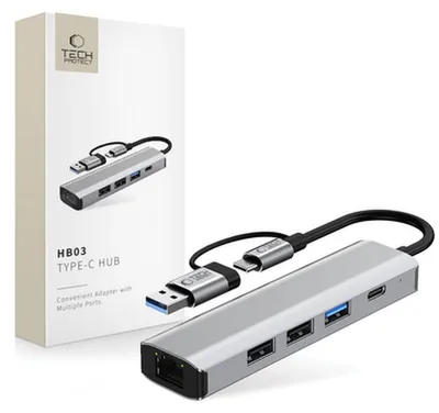 Immagine prodotto di Tech-Protect Hb03 Hub Adapter 5In1 Type-C + Usb2.0 + Usb3.0 + Rj45 Space Grey