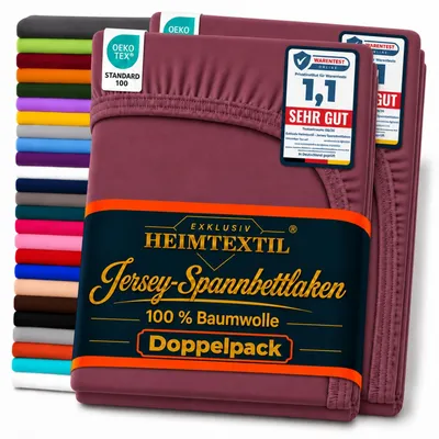 Produktbild von Doppelpack Jersey Spannbettlaken Premium Bordeaux 120 x 200 cm