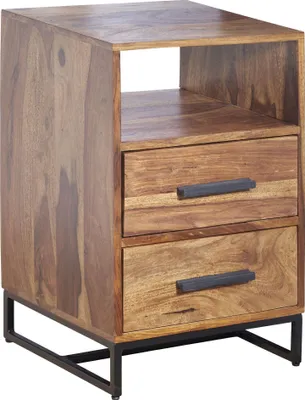 Immagine prodotto di Comodino in legno massiccio di sheesham / metallo 40x35x66 cm comodino boxspring letto | Wohnling