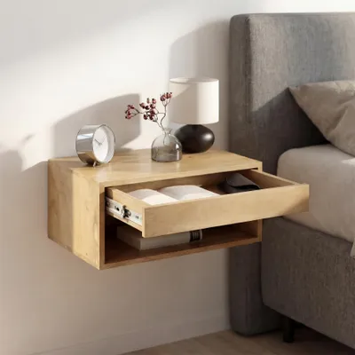Produktbild von riess-ambiente Hängender Nachttisch PURE 50cm natur cream finish Mangoholz Wandregal Schublade