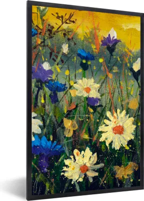 Produktbild von MuchoWow® Gerahmtes Poster Malerei - Ölfarbe - Natur - Blumen 40x60 cm - Poster mit Schwarzem Bilderrahmen Wandposter Rahmen Foto Bilder - Papierdruck - Wandbilder