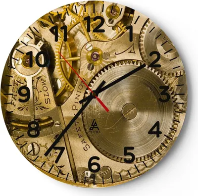 Produktbild von Wanduhr - Rund - Glasuhr - Uhr Uhr Mechanismus Messing - 30x30cm - Schleichendes Uhrwerk - Lautlos - zum Aufhängen bereit - Dekoration Modern - Wanddekoration aus Glas - C4AR30x30-1519