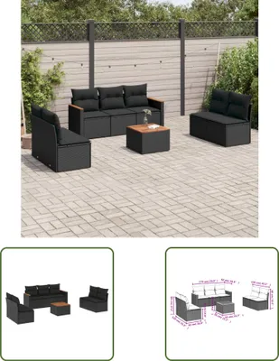 Produktbild von The Living Store 8-tlg. Garten-Sofagarnitur mit Kissen Schwarz Poly Rattan