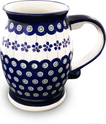 Produktbild von Original Bunzlauer Keramik 650ml Bierkrug Humpen mit Henkel Ø9,3 cm, H14,2 cm Dekor 166a
