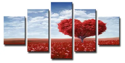 Obrázok produktu pre Obraz na plátne Červené srdce 5-dielny 160x80 cm