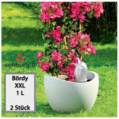 Produktbild von Scheurich Wasserspender Bördy XXL | 2x Champagne | 1000 ml Füllmenge | Bewässerungskugel klein mit Ton Fuß | Wasserspender Pflanzen und Blumen Terrakotta Stiel