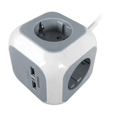Produktbild von ORNO AE-13144(GS) Steckdosenleiste Cube Schuko, Ladegerät 2xUSB, 1,4 m H05VV-F 3x1,5 mm2 (Grau-Weiß)