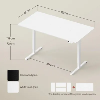 Produktbild von Elektrisch höhenverstellbarer Schreibtisch - Gamingtisch - 160 x 75 cm - 3 Speicherhöhen - Höhenverstellung 72–118 cm - Kollisionsschutz - Kopfhörerhaken - Weiß