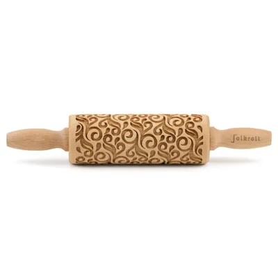 Image de Folkroll rouleau à pâte Floral Deko, junior, 23 cm, rouleau à pâtisserie, rouleau à gaufrer, modèle, motif, rouleau, bois de hêtre, 330425