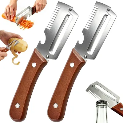 Immagine prodotto di Pelapatate 3-in-1 con manico in legno - Ergonomico