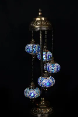 Produktbild von Türkische Stehlampe - Orientalische Lampe - Blau - 5 Mosaik-Glaskugeln - Handgefertigt - 120 cm hoch