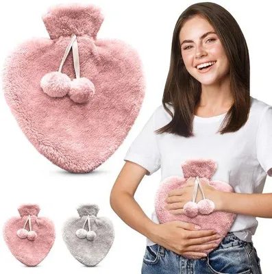 Imagen del producto de Unyqoos® Botella de agua caliente de 1 litro – Caucho natural, color rosa, con funda suave y lavable, superficie antideslizante y abertura a prueba de goteos, para aliviar el dolor