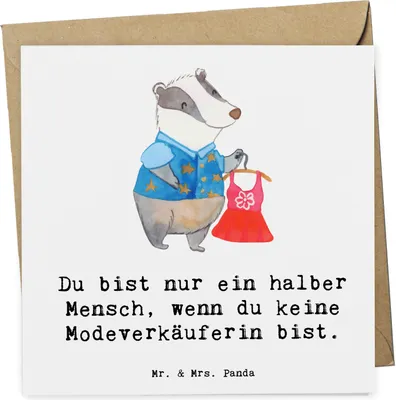 Produktbild von Mr. & Mrs. Panda Grußkarte Modeverkäuferin Herz - Weiß - Geschenk, Verkäuferin, Witzig, Fashion Store, Lustig, anlasskarte, Spruch, faltkarte, Glückwunschkarte