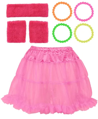 Produktbild von 8 teiliges 80er Jahre Kostüm Set für Damen - Schweißbänder, Tutu, Ketten