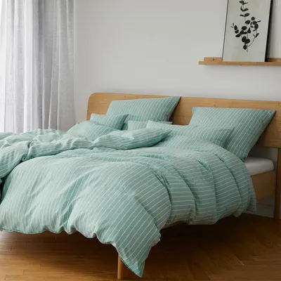 Produktbild von elegante Halbleinen-Bettwäsche-Garnitur Sailor Farbe Mint Größe 135x200+80x80cm