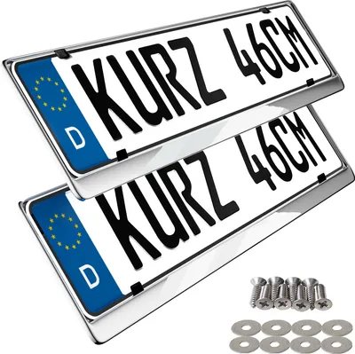 Immagine prodotto di 2 portatarga corti in acciaio inox lucido corti 46x11cm