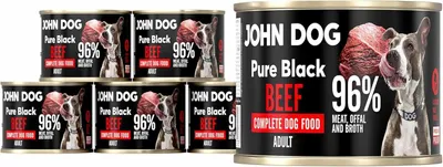 Produktbild von John Dog Hundenassfutter Pure Black Rind - Premium Getreidefreies Hundefutter mit 96% Fleisch - Monoprotein Nassfutter für ausgewachsene Hunde 6 x 200g