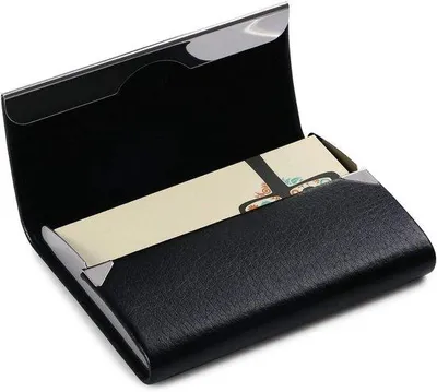 Image de Porte-cartes de visite en similicuir avec fermeture magnétique pour cartes bancaires - Noir, fin