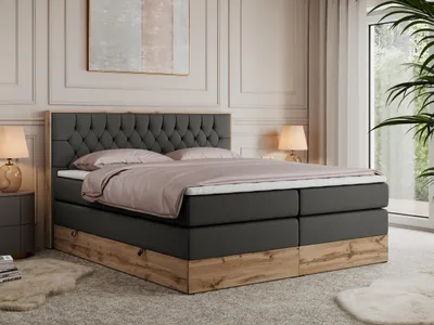 Obrázek produktu pro Kontinentální postel Boxspring AMORE KING s úložným prostorem - 180x200 cm - Materace H4 - Šedá - Topper T25