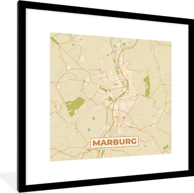 Produktbild von MuchoWow® Gerahmtes Poster Marburg - Jahrgang - Karte - Stadtplan 40x40 cm - Poster mit Schwarzem Bilderrahmen Wandposter Rahmen Foto Bilder - Poster - Plakat im Rahmen
