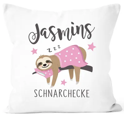 Produktbild von Kissen-Bezug personalisiert Schnarchecke mit Namen Faultier persönliche Geschenke Frauen Kinder lustig SpecialMe® weiß 40cm x 40cm