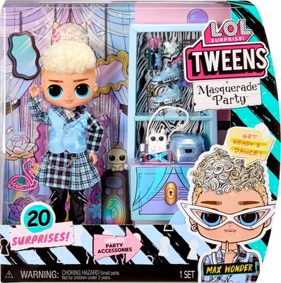 The image shows the packaging of an LOL Surprise Tweens Masquerade Party doll, Max Wonder.