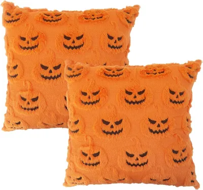 Imagen del producto de Fundas de cojín para Halloween, 2 unidades, 45x45 cm, con motivos de calabazas, para decoración