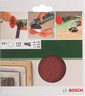 Produktbild von Bosch Schleifblätter  10 Stück, Ø 115 mm, Körnung 60/120/180 Winkelschleifer Bohrmaschine