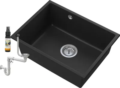 Obrázek produktu pro Granitan | Granitový dřez Manado 60 - Černý - Vestavný - Vysoce kvalitní materiál - Moderní design