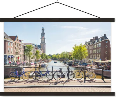 Produktbild von MuchoWow® Textilposter Amsterdam - Fahrrad - Gracht 150x100 cm mit schwarzem Rahmen - Schlafzimmer