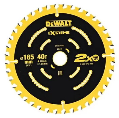Image de Lame de scie circulaire Ø165 x 20 mm DEWALT EXTREME DT10640-QZ 40T ATB 5°