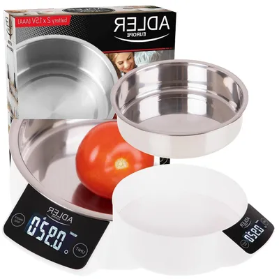 Obrázok produktu pre Kuchynská váha – Digitálna elektronická váha – Presné váženie – Nerezová miska – Kapacita 5 kg – Biela strieborná