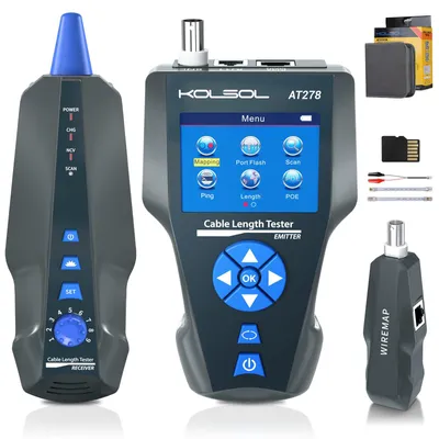 Zdjęcie produktu dla Tester kabli sieciowych, wielofunkcyjny lokalizator kabli LCD do złączy RJ45, RJ11 i BNC