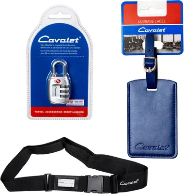 Immagine prodotto di Kit da viaggio con lucchetto TSA, cinghia per bagaglio, etichetta - Blu