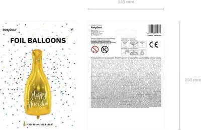 Produktbild von Happy New Year Flaschen-Folienballon, 32x82cm, Gold