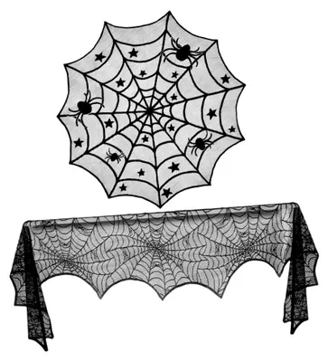 Produktbild von 2 Stück Halloween Tischdecke Teilig Schwarze Tischdecke mit Muster Dekoration für Halloween Partys und Festliche Anlässe