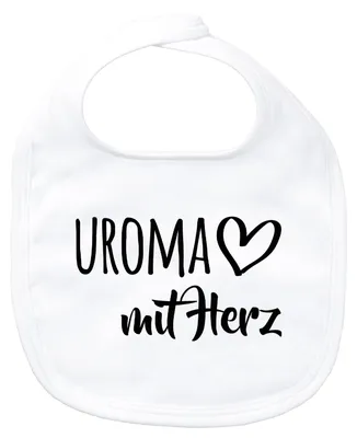 Produktbild von Huuraa Baby Lätzchen Uroma mit Herz White Klettverschluss  Baumwolle Latz Geschenkidee